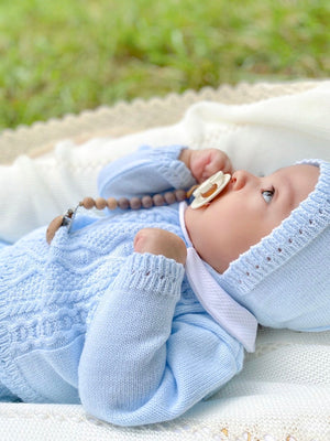 Baby Blue Knitted Set With Bonnet