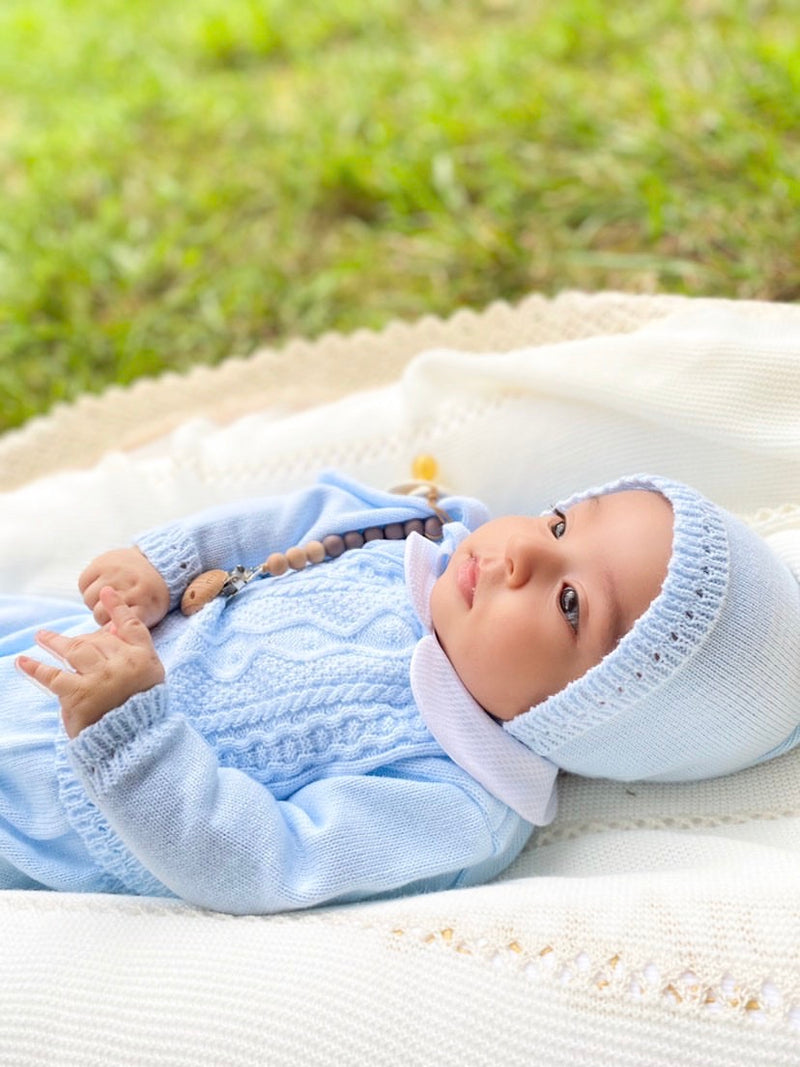 Baby Blue Knitted Set With Bonnet